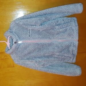 Columbia gray full zip fleece with pink zipper, size small (7 / 8)
